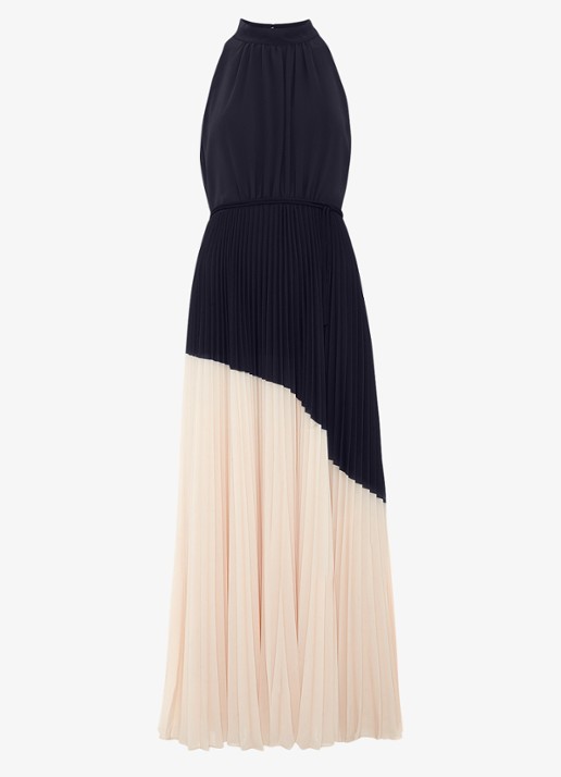 Phase Eight Kimira midi jurk met plooien - voorkant 2 donkerblauw