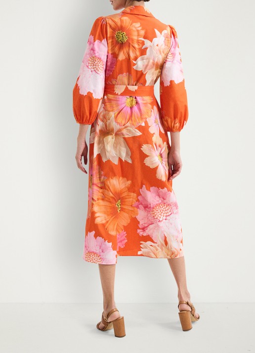 Phase Eight Kristina midi blousejurk met bloemenprint - achterkant 7 orange