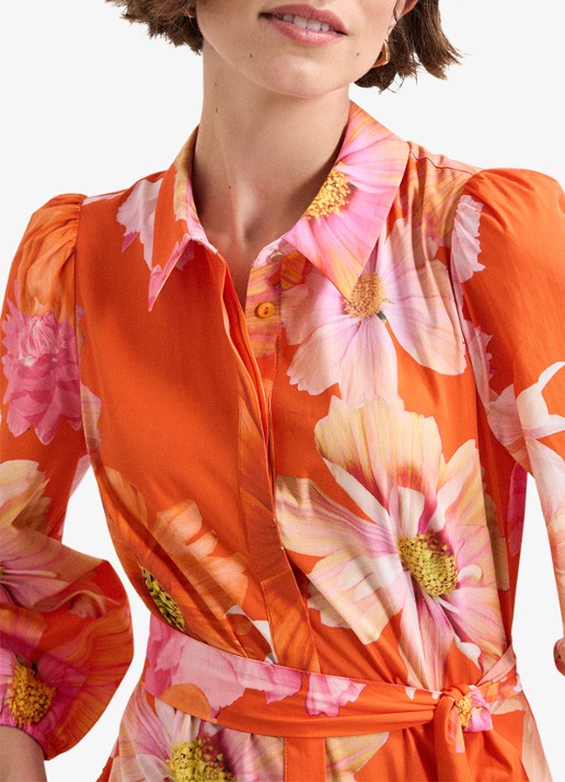 Phase Eight Kristina midi blousejurk met bloemenprint - detail 4 orange