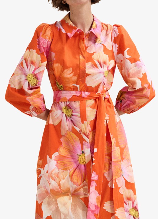 Phase Eight Kristina midi blousejurk met bloemenprint - detail 5 orange