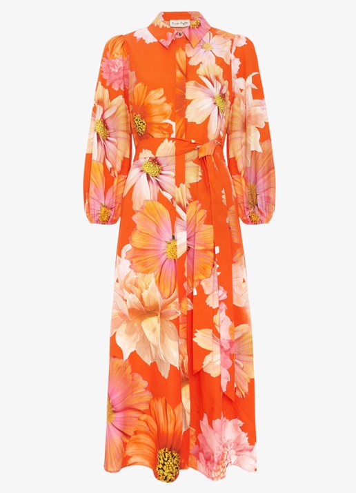 Phase Eight Kristina midi blousejurk met bloemenprint - voorkant orange