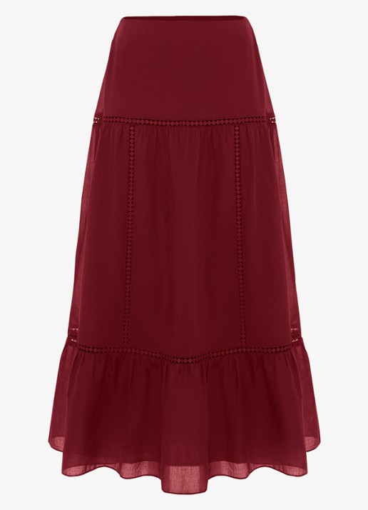 Phase Eight Kyla maxi rok met opengewerkt dessin - voorkant bordeauxrood