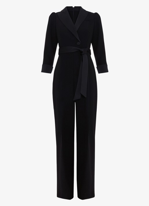 Phase Eight Kylie Tux jumpsuit met steekzakken en strikceintuur - voorkant 4 zwart