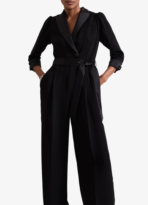 Phase Eight Kylie Tux jumpsuit met steekzakken en strikceintuur - voorkant 5 zwart