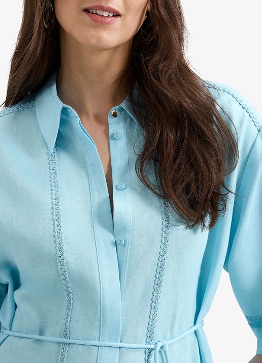 Phase Eight Lara mini blousejurk in linnenblend - detail 2 blauw