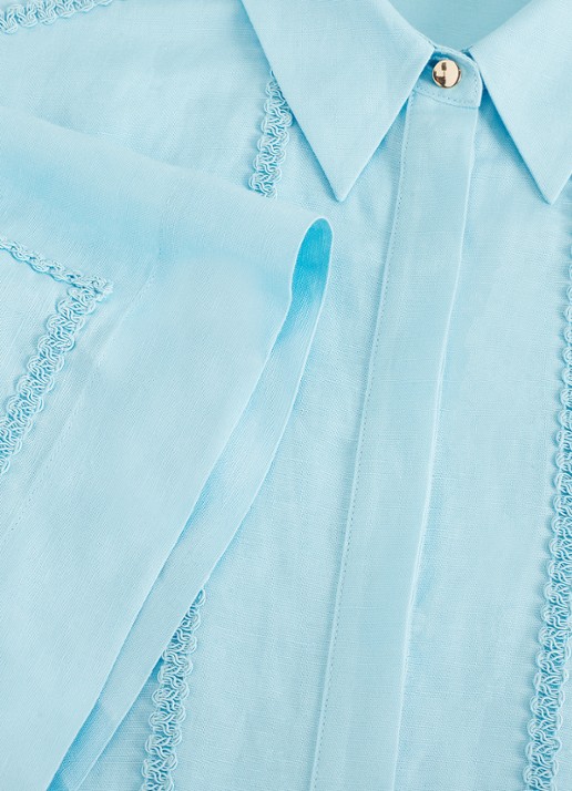 Phase Eight Lara mini blousejurk in linnenblend - detail 3 blauw