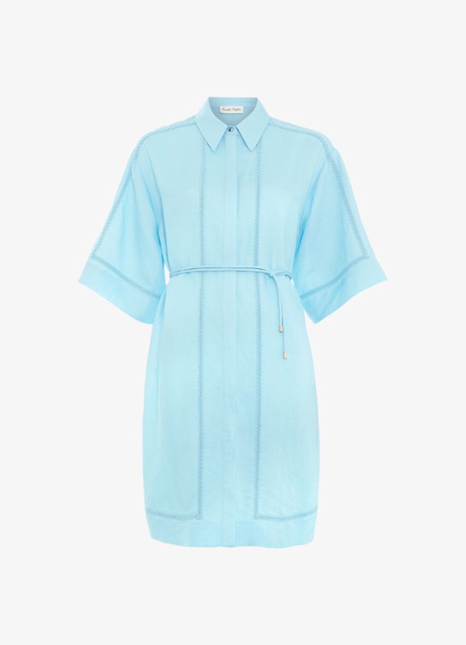 Phase Eight Lara mini blousejurk in linnenblend - voorkant 4 blauw