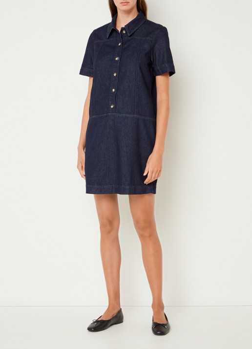 Phase Eight Larisa mini denim blousejurk met kraag - voorkant 4 indigo