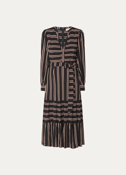 Phase Eight Laura midi tuniekjurk met streepprint en strikceintuur - voorkant 2 zwart