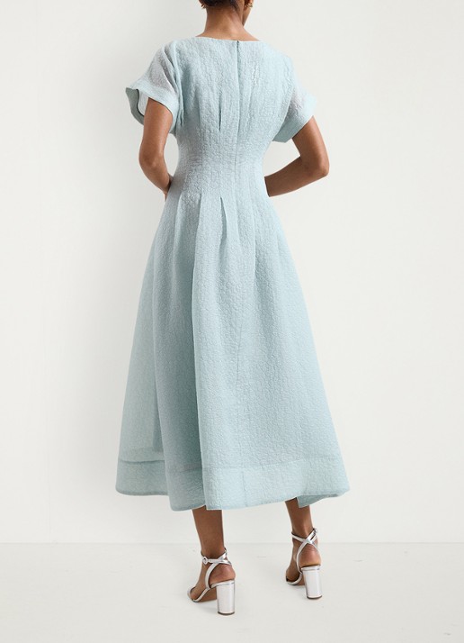 Phase Eight Laya A-lijn midi jurk met structuur - achterkant 3 lichtblauw