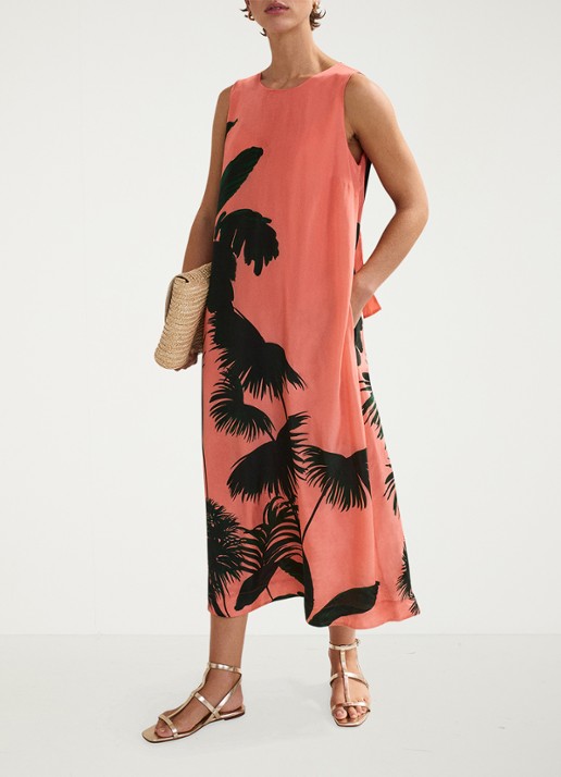 Phase Eight Leila midi jurk met print - voorkant 2 koraal