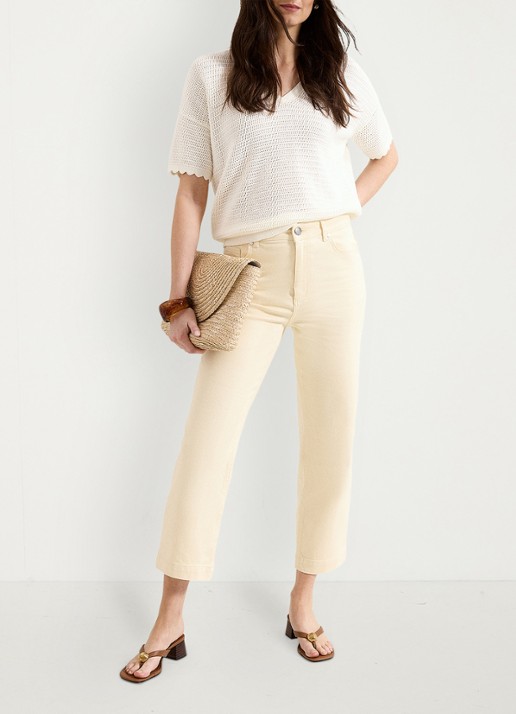 Phase Eight Lexi high waist cropped tapered fit jeans met steekzakken - voorkant 8 vanillegeel