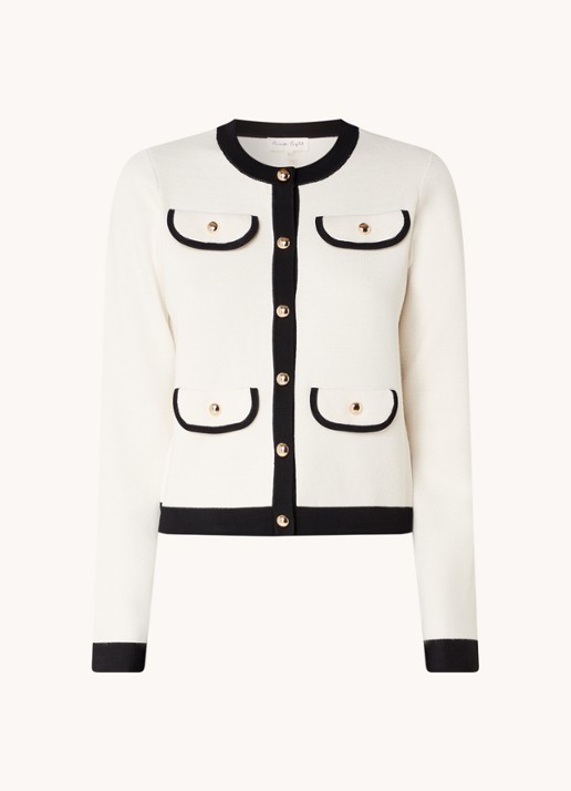 Phase Eight Libby fijngebreid vest in wolblend met sierknopen - voorkant 2 zwart