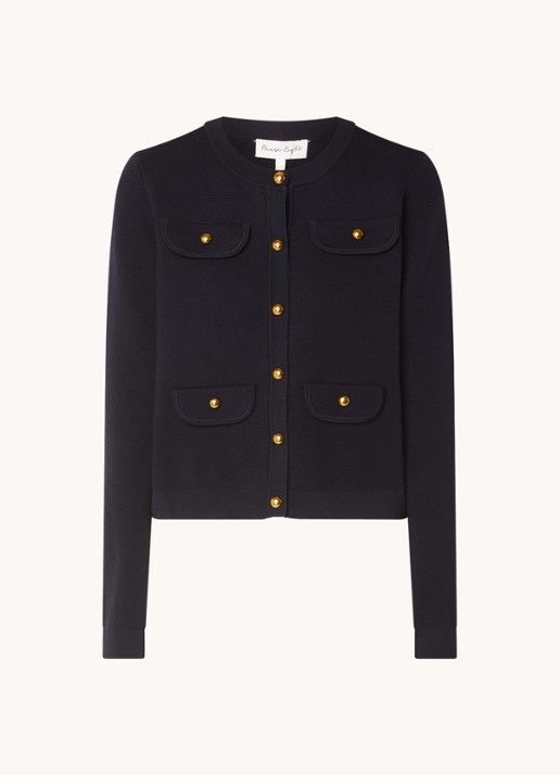 Phase Eight Libby fijngebreid vest met sierknopen - voorkant 2 donkerblauw