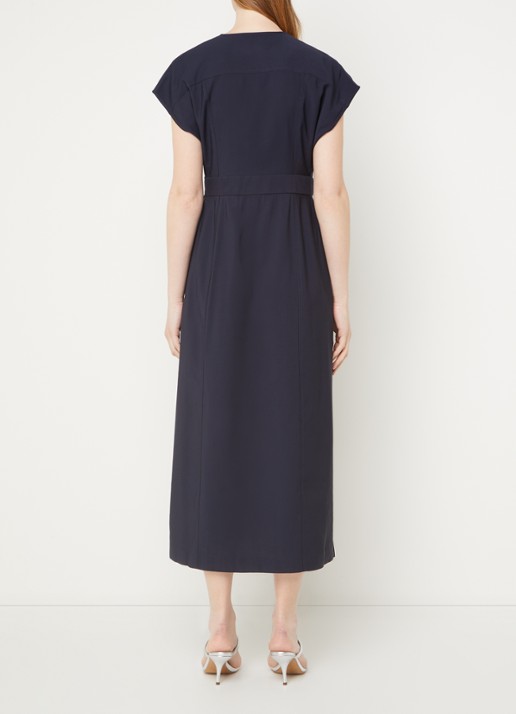 Phase Eight Liv midi wikkeljurk met V-hals - achterkant 2 donkerblauw