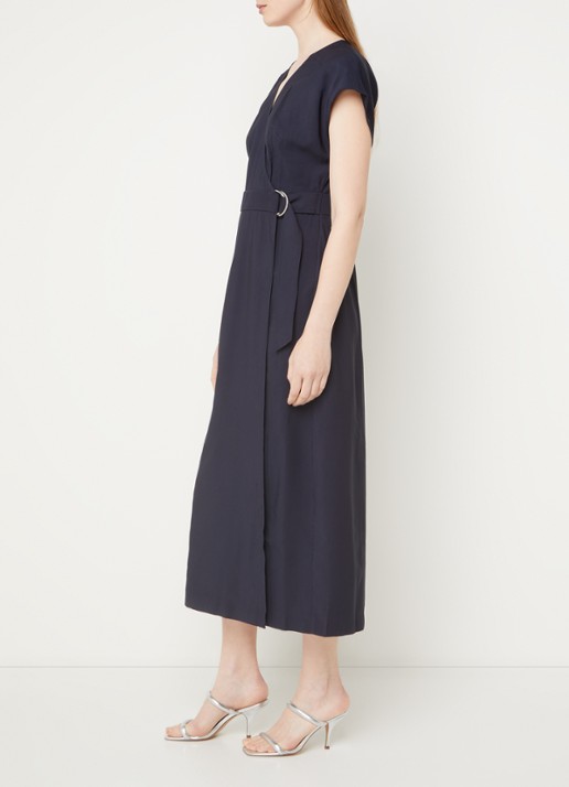 Phase Eight Liv midi wikkeljurk met V-hals - voorkant 4 donkerblauw