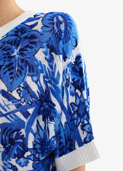 Phase Eight Lizzy fijngebreide top in linnenblend met bloemenprint - detail 6 blauw