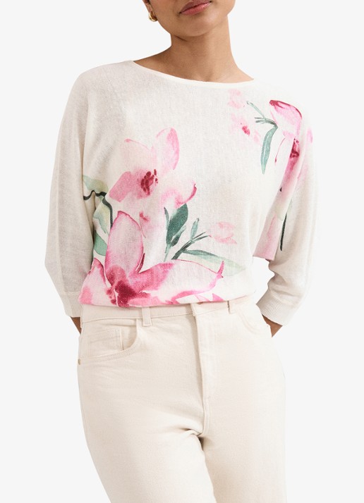 Phase Eight Lorelei fijngebreide trui in linnenblend met bloemenprint