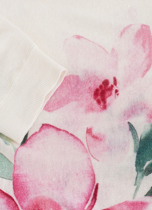 Phase Eight Lorelei fijngebreide trui in linnenblend met bloemenprint - detail 5 roze