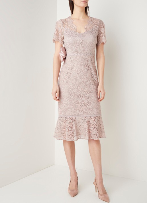 Phase Eight Lorella midi jurk van kant  - voorkant 4 oudroze