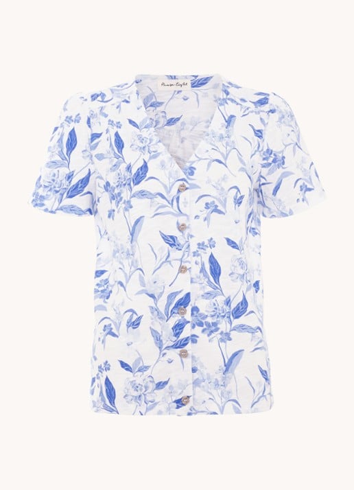 Phase Eight Lorenna blouse met bloemenprint - voorkant blauw