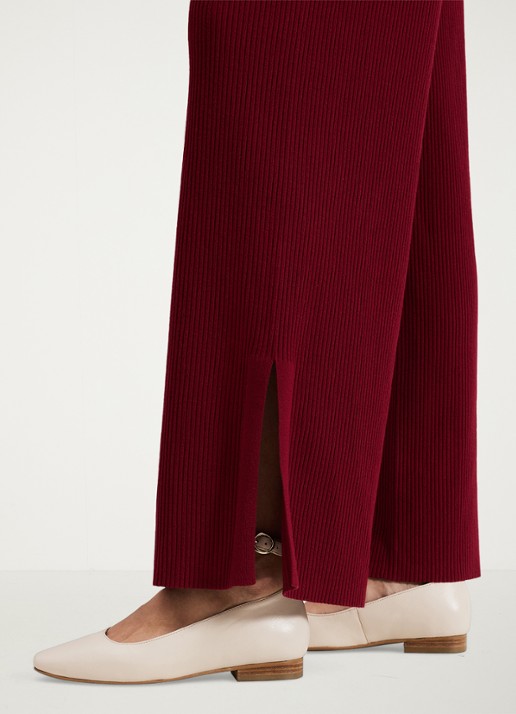 Phase Eight Lori ribgebreide high waist wide fit broek - detail 5 bordeauxrood