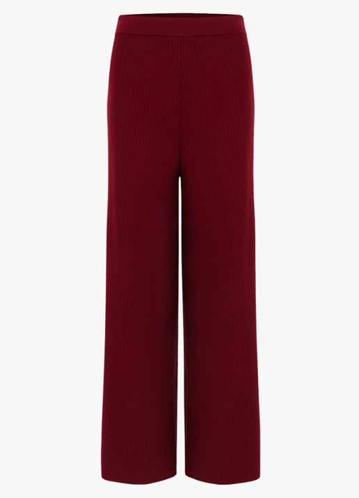 Phase Eight Lori ribgebreide high waist wide fit broek - voorkant bordeauxrood