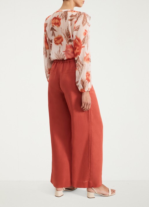 Phase Eight Lottie high waist loose fit pantalon in linnenblend - achterkant 8 roodbruin