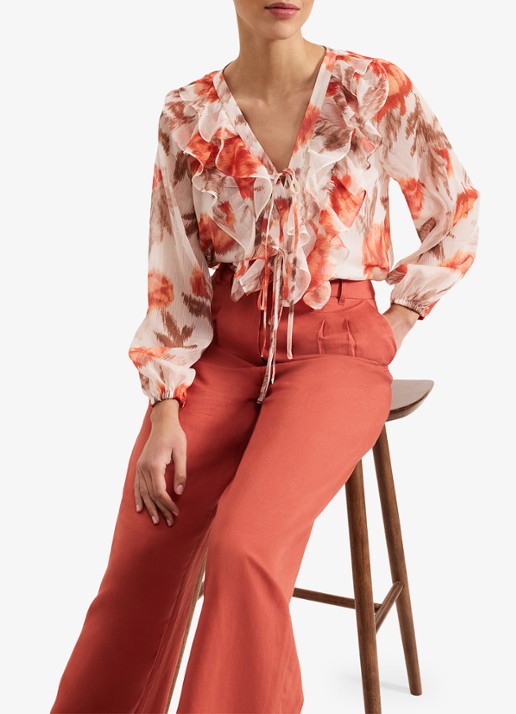 Phase Eight Lottie high waist loose fit pantalon in linnenblend - detail 6 roodbruin