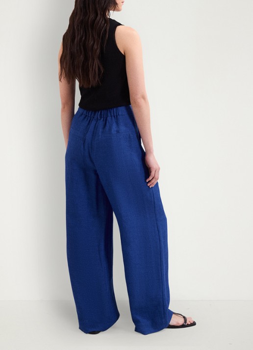 Phase Eight Lottie high waist wide leg pantalon in linnenblend - achterkant kobaltblauw