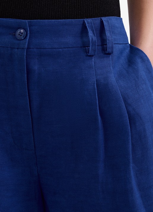 Phase Eight Lottie high waist wide leg pantalon in linnenblend - detail 7 kobaltblauw