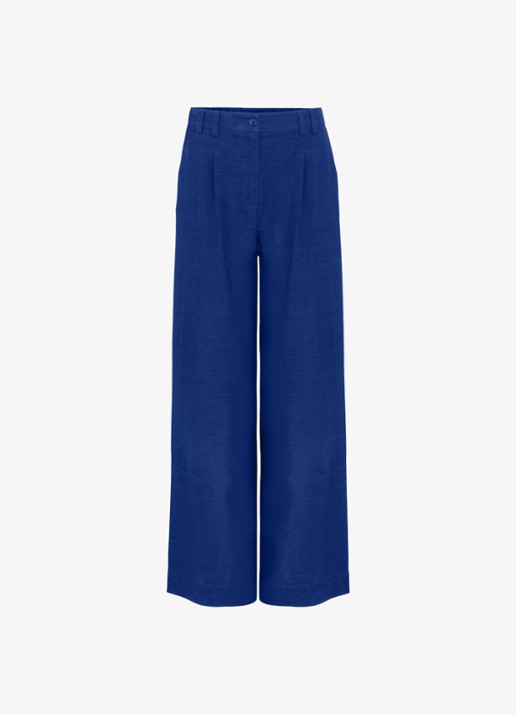 Phase Eight Lottie high waist wide leg pantalon in linnenblend - voorkant 2 kobaltblauw