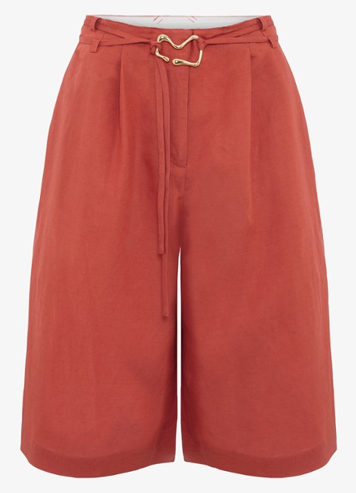 Phase Eight Lottie mid waist straight fit korte broek in linnenblend - voorkant 5 roodbruin