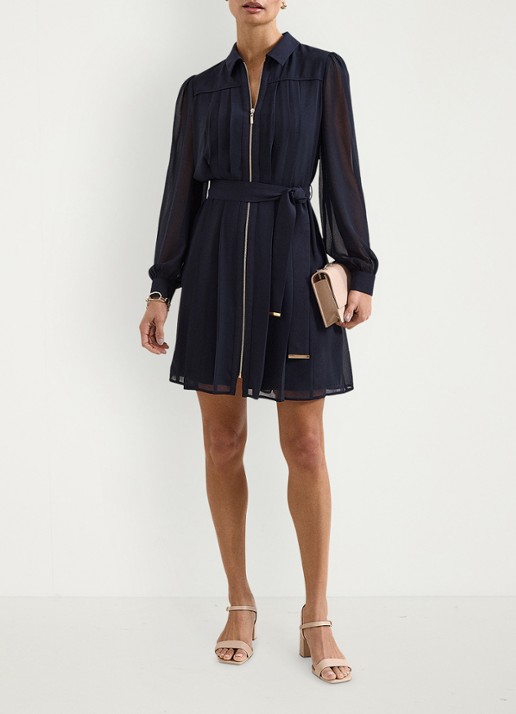 Phase Eight Lottie mini jurk met strikceintuur - voorkant 7 donkerblauw