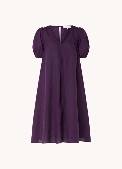 Phase Eight Lotty midi jurk in linnenblend met steekzakken - voorkant 2 aubergine