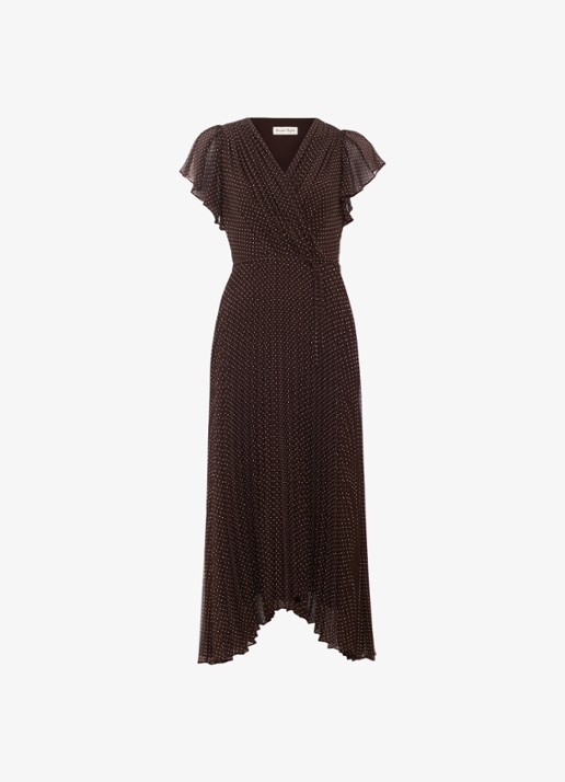 Phase Eight Louisa midi jurk met plooidetail  - voorkant bruin