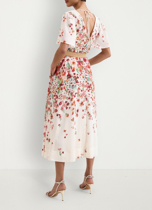 Phase Eight Lovette midi jurk in linnenblend met bloemenprint - achterkant cream