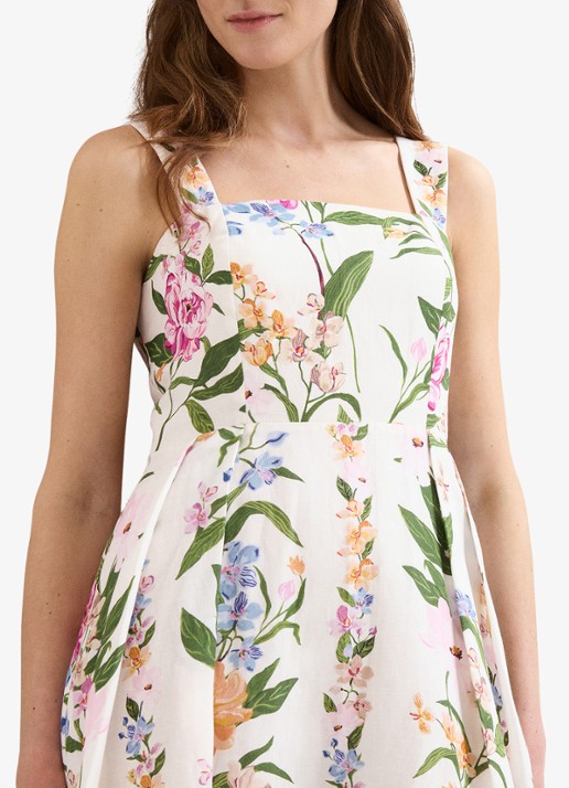 Phase Eight Lucia midi jurk in linnenblend met bloemenprint - detail 3 gebroken wit