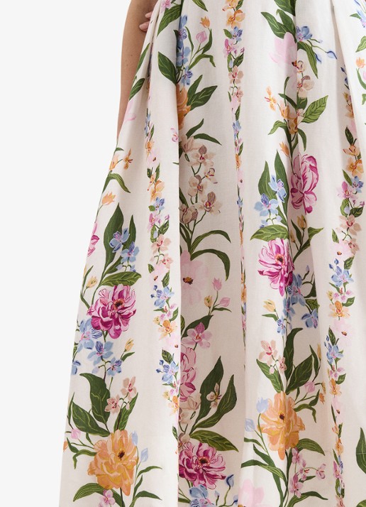 Phase Eight Lucia midi jurk in linnenblend met bloemenprint - detail 4 gebroken wit