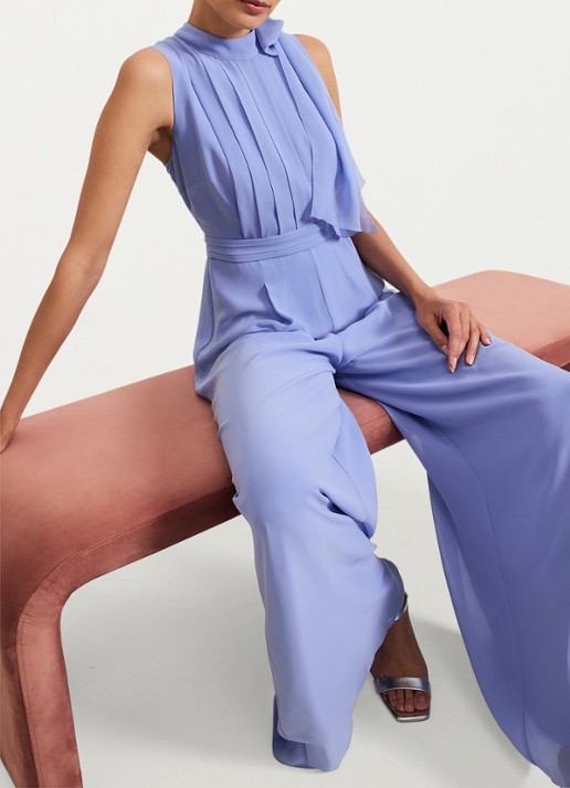 Phase Eight Lucie wide fit jumpsuit van crêpe met sjaalkraag - detail 6 donkerblauw