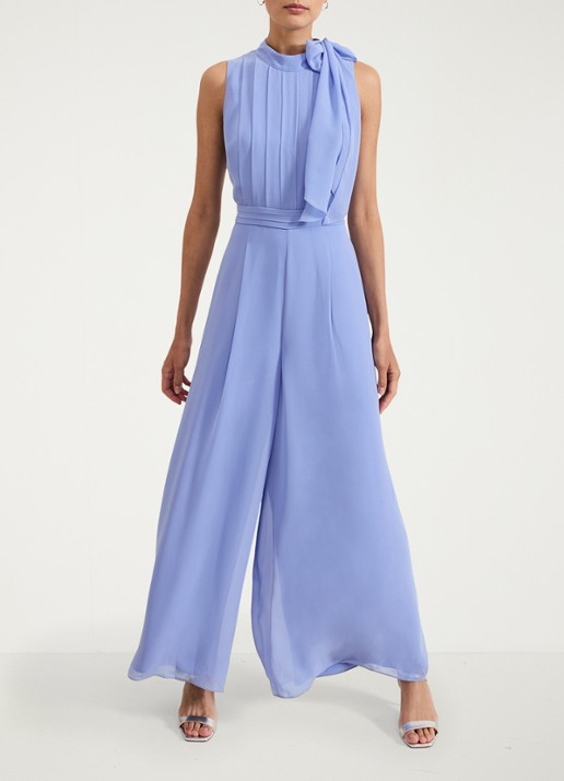 Phase Eight Lucie wide fit jumpsuit van crêpe met sjaalkraag - voorkant 2 donkerblauw
