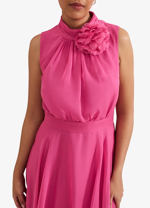 Phase Eight Lucinda midi jurk met plooien - detail 5 fuchsia