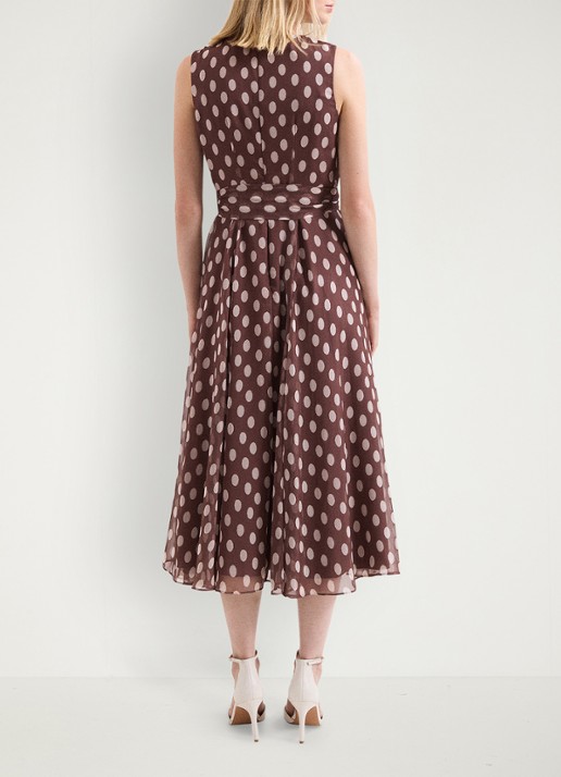 Phase Eight Lucinda midi jurk met stippenprint en plooien  - achterkant 8 bruin