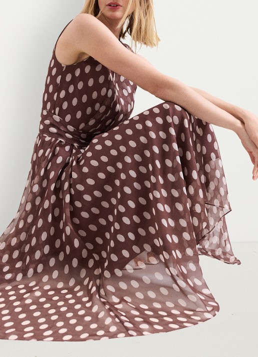 Phase Eight Lucinda midi jurk met stippenprint en plooien  - detail 6 bruin