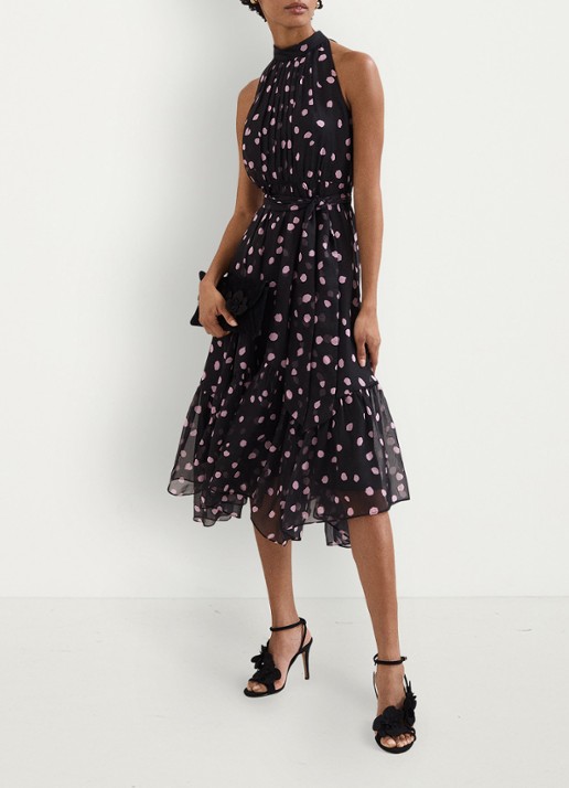 Phase Eight Lucinda midi jurk met stippenprint - voorkant 7 zwart