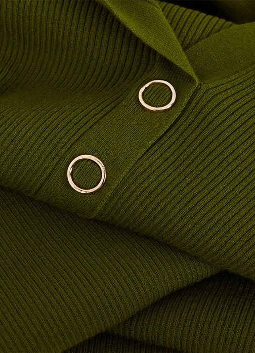 Phase Eight Lucy ribgebreide midi jurk met kraag - detail 5 olijfgroen