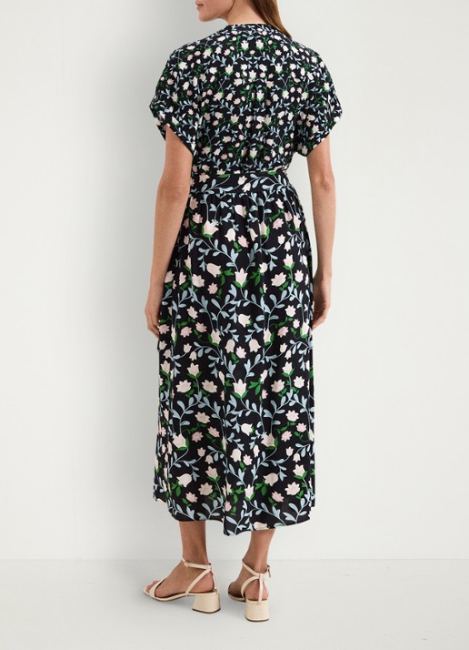 Phase Eight Luisa midi jurk met steekzakken en bloemenprint - achterkant 8 zwart