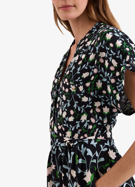 Phase Eight Luisa midi jurk met steekzakken en bloemenprint - detail 4 zwart