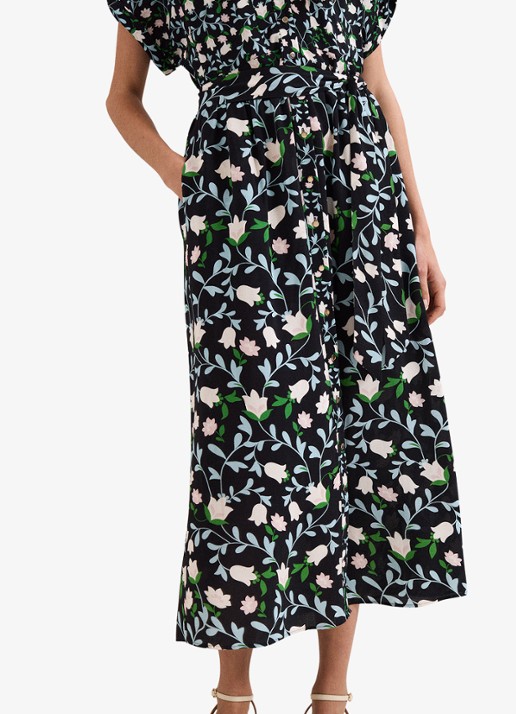 Phase Eight Luisa midi jurk met steekzakken en bloemenprint - detail 5 zwart