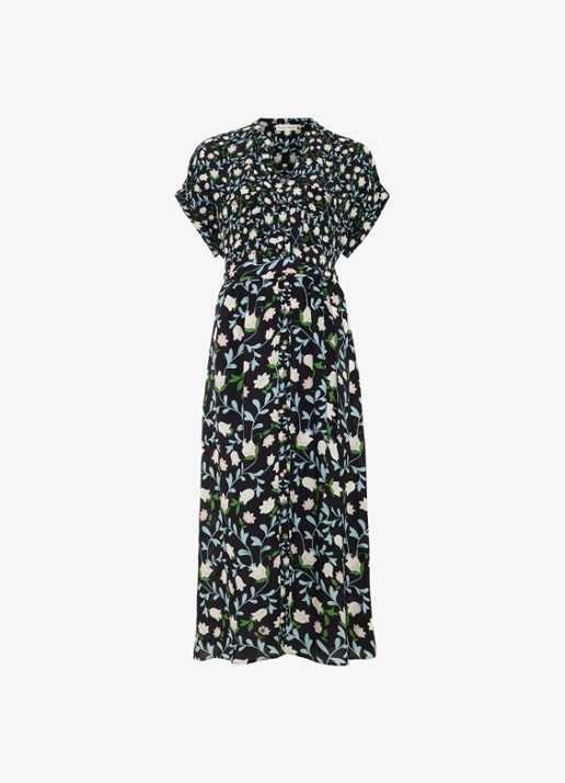Phase Eight Luisa midi jurk met steekzakken en bloemenprint - voorkant zwart